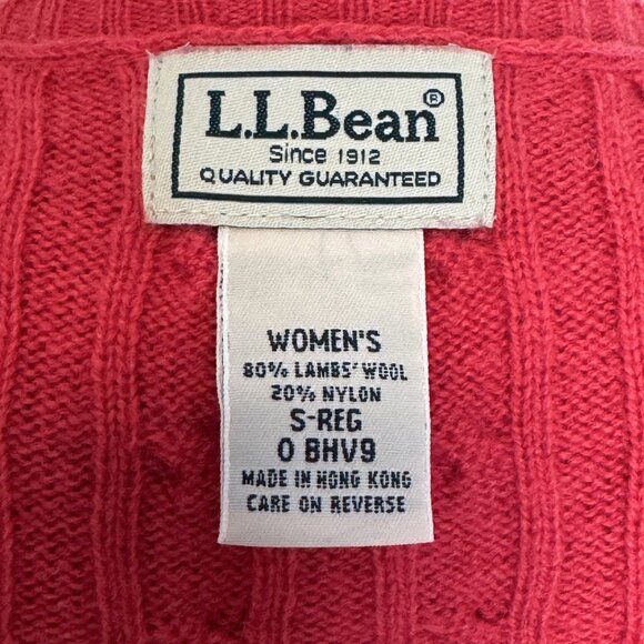 Vintage L.L. Bean Red Lambswool Blend Cable Knit Cardigan Sweater Size Small - Picture 6 of 15